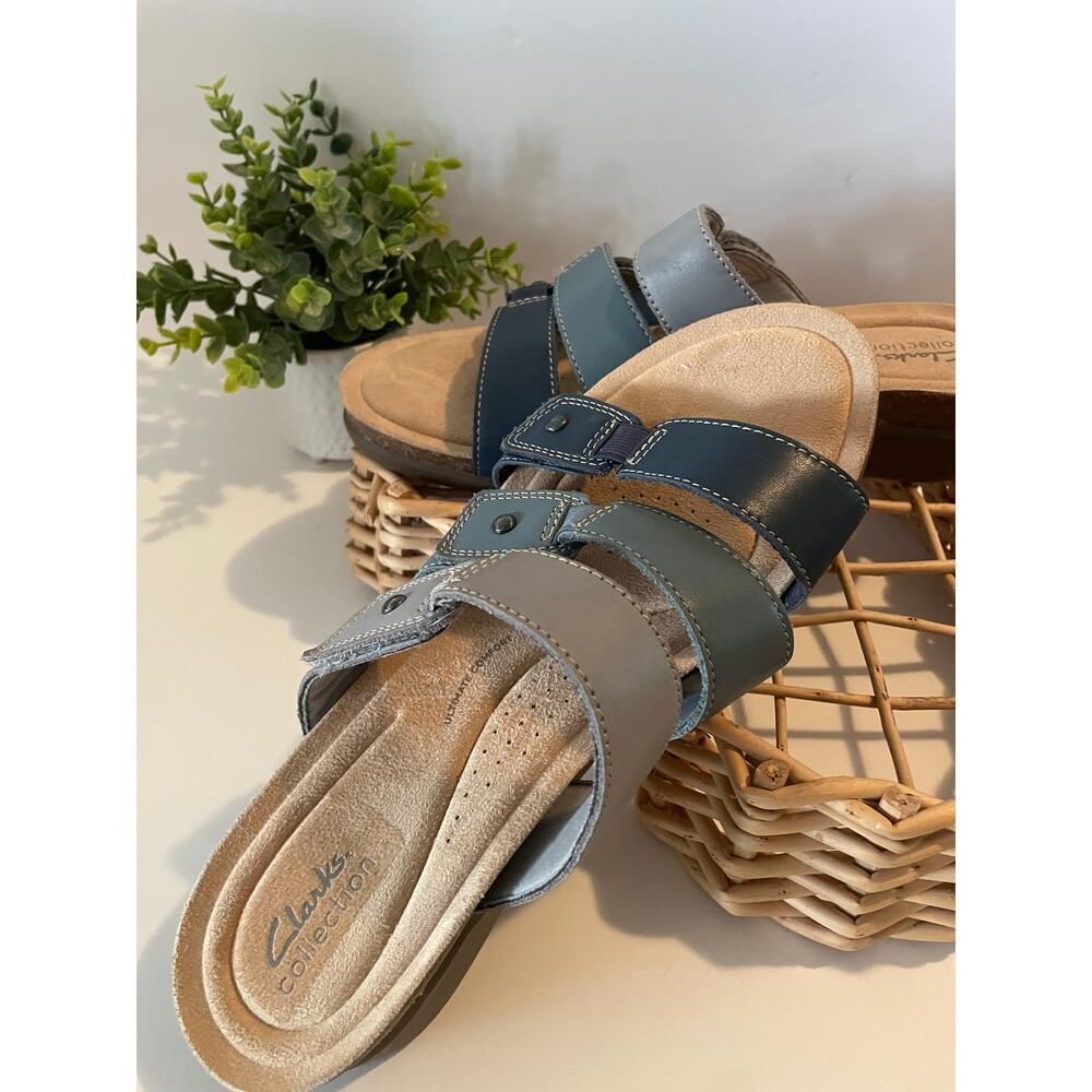 Clarks Collection Size 12 Blue Multi Strap Comfort Slide Sandals - Picture 4 of 9